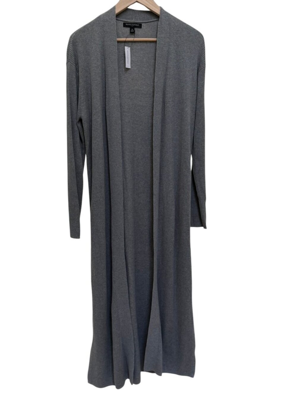 Banana Republic Open-Front Ribbed Longline Duster Cardigan Cotton Blend Gray M